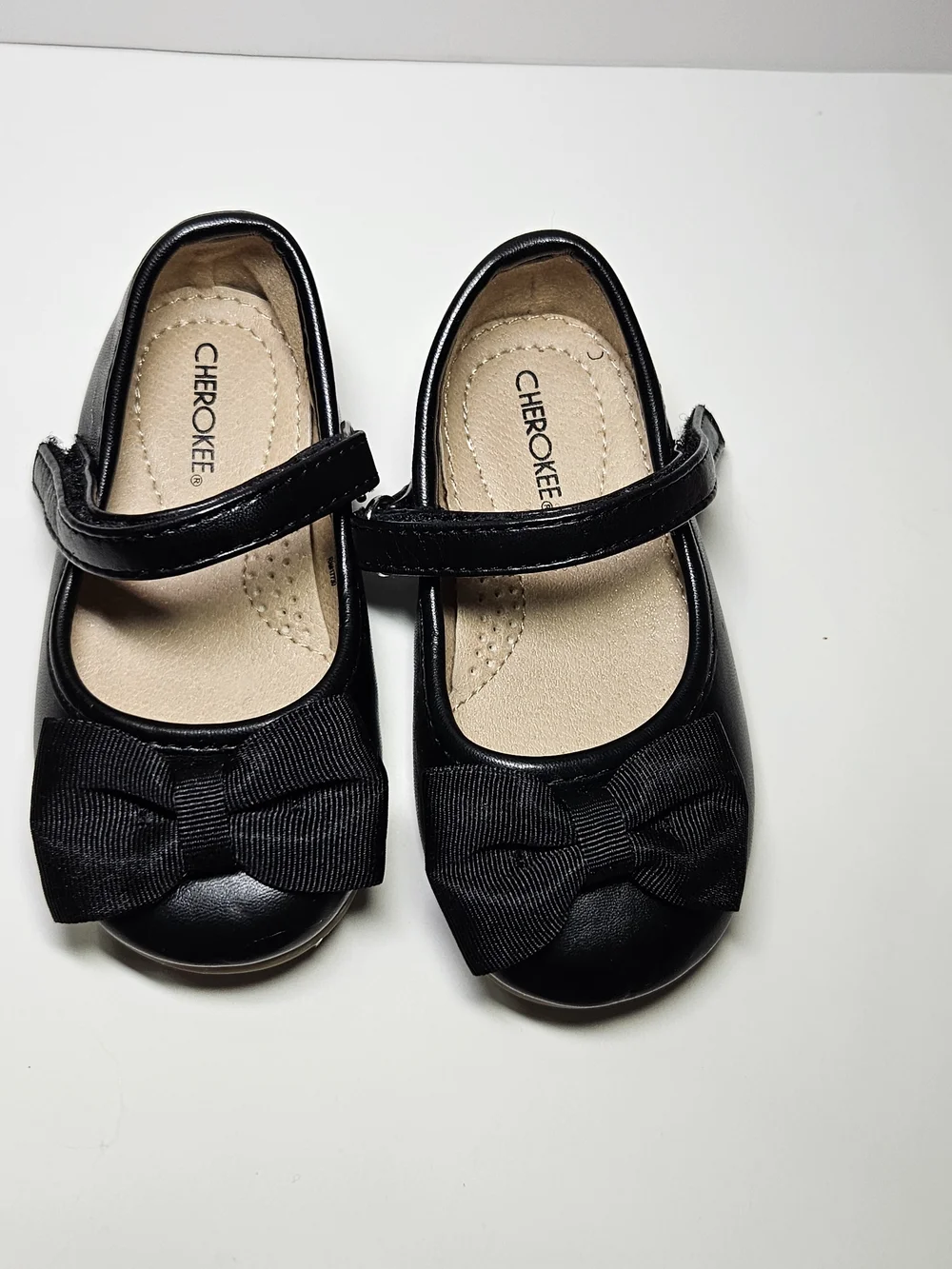 Cherokee Toddler Girls Black Mary Jane Dress Shoes Ribbed Bow Strap Size 5